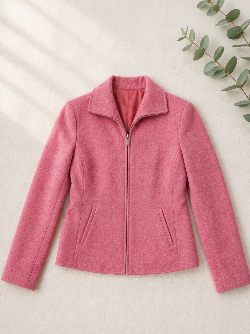 Jones New York Country 100% Wool Pink Zip Jacket Women’s 6 tailored woolmark